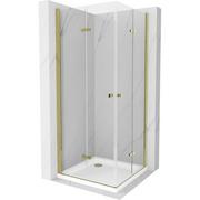 Kabiny prysznicowe - Mexen Lima Duo kabina prysznicowa składana 100x100 cm, transparent, złota + brodzik Flat - miniaturka - grafika 1