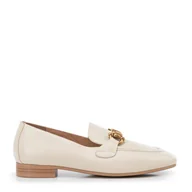 Półbuty męskie - Skórzane damskie mokasyny z klamrą kremowe - miniaturka - grafika 1