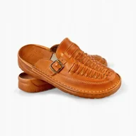 Sandały męskie - Polskie klapki męskie skórzane kryte 002 skóra MAXIMUS brąz 46 - miniaturka - grafika 1