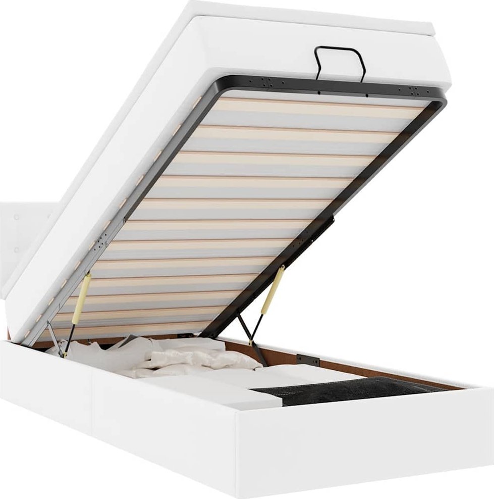 Łóżko otomana z materacem, biała, 100x200 cm, ekoskóra