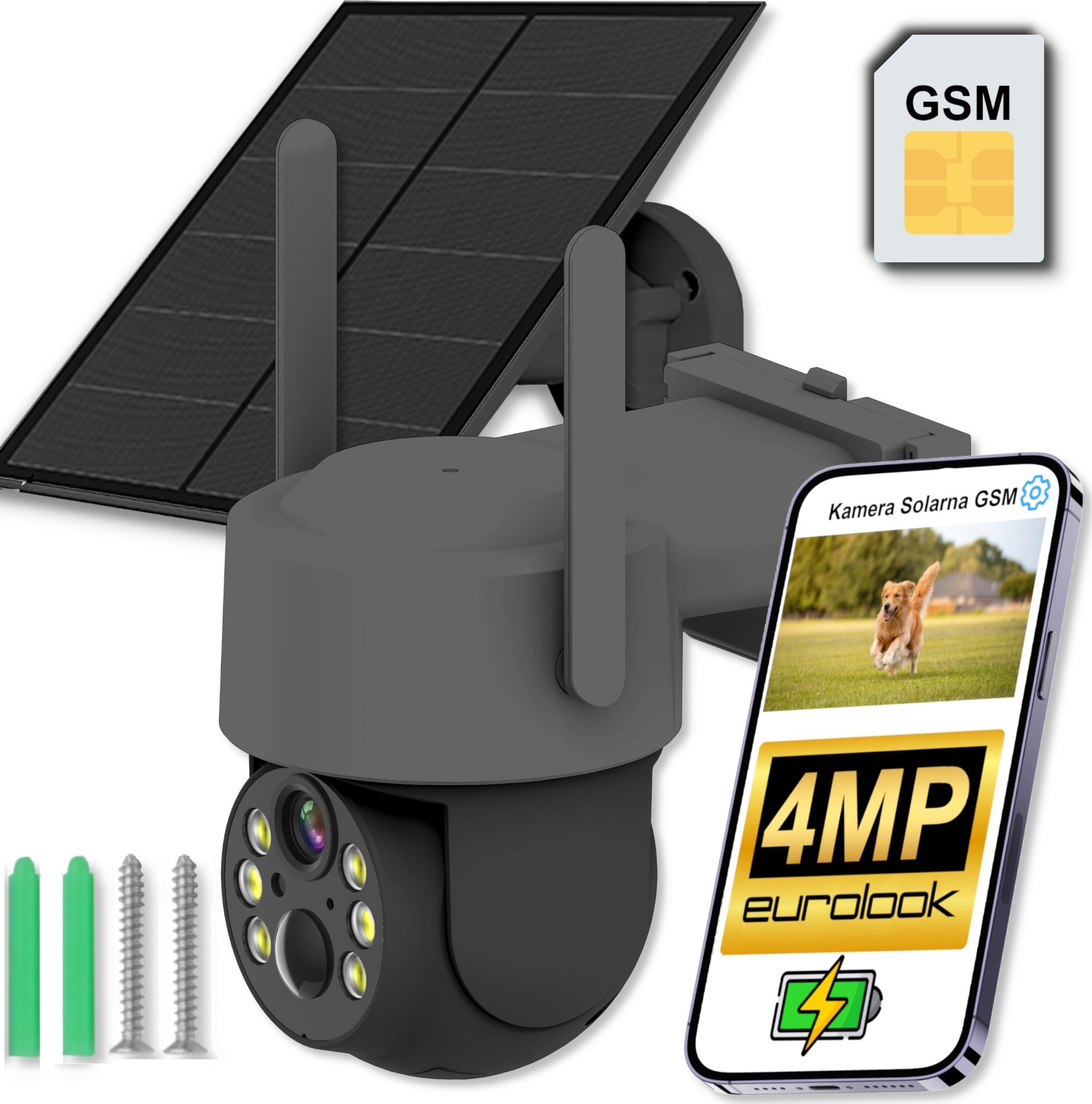 Kamera Solarna Zewnętrzna Obrotowa GSM 3G 4G SIM 4MPx FULL HD 2K