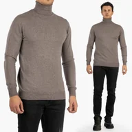 Swetry męskie - Golf Męski Slim Fit Elegancki Sweter Szary Klasyczny Modny Dopasowany M - miniaturka - grafika 1