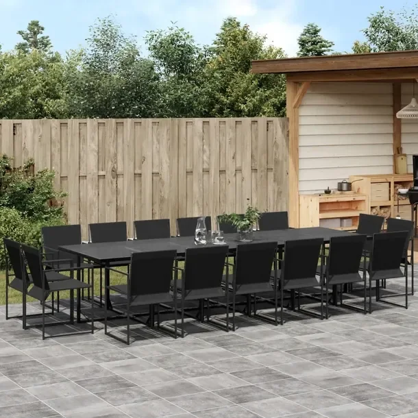 Zestaw mebli ogrodowych czarny, stół 330x107x72 cm, krzesła 50x55x84 cm