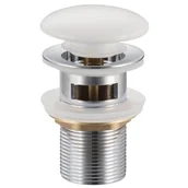 Korki do umywalek - Korek umywalkowy mosiężny Klik Klak model A uniwersalny do umywalki 1/4 cala z przelewem biały ceramiczna główka - miniaturka - grafika 1