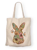 Torby i wózki na zakupy - Torba bawełniana z nadrukiem królik w kwiatach - miniaturka - grafika 1