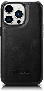 iCarer Leather Oil Wax etui pokryte naturalną skórą do iPhone 14 Pro Max (kompatybilne z MagSafe) czarny (WMI14220720-BK) - Etui i futerały do telefonów - miniaturka - grafika 1
