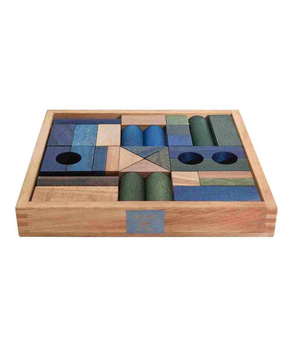 WOODEN STORY Drewniane Klocki w Skrzynce – Barwa Zimna 30 Elementów