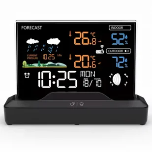 Bezprzewodowa stacja pogodowa z czujnikiem zewnętrznym i prognozą pogody Termometr wewnętrzny i zewnętrzny Wilgotność Zasięg 80 m Wyświetlacz LCD Czarny Retoo - Stacje pogodowe - miniaturka - grafika 1
