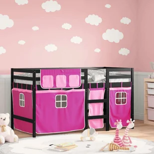 Dziecięce łóżko na poddaszu z zasłonami Różowe 90x190 cm lite drewno sosnowe - Firany i zasłony dla dzieci - miniaturka - grafika 1
