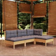 Meble ogrodowe - vidaXL 4-cz. zestaw wypoczynkowy do ogrodu, szare poduszki, sosna - miniaturka - grafika 1