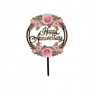 Dekoracje i nakrycia stołu na imprezę - TOPPER HAPPY ANNIVERSARY ROCZNICA ŚLUB WESLE - miniaturka - grafika 1
