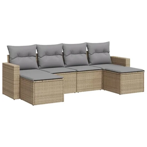 Beżowy zestaw mebli ogrodowych z poduszkami, rattan PE, 65,5 x 62 x 69 cm