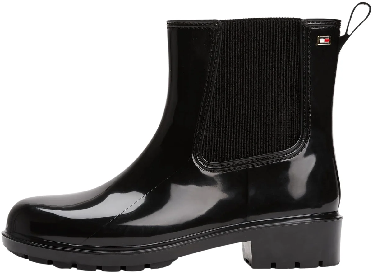 Tommy Hilfiger Damskie buty przeciwdeszczowe z flagą Fw0fw08966, Czarny, 41 EU