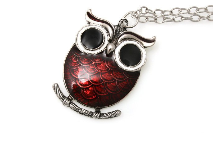 Wisior Sowa Czerwona Długi Wiszący Łańcuszek