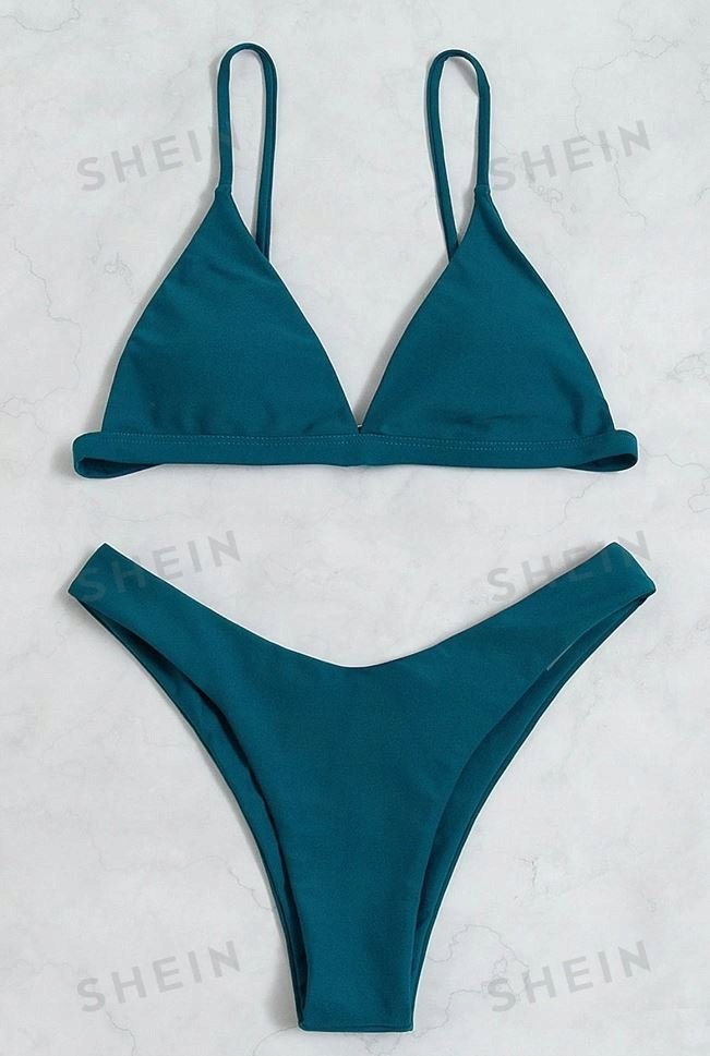 SHEIN STRÓJ DWUCZĘŚCIOWY NIEBIESKI GŁADKI L Ł9G