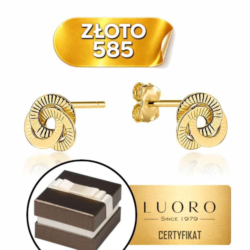 KOLCZYKI ZŁOTE 585 14K ZŁOTE PLECIONE ŻŁOBIONE SZTYFT 9,4 MM ELEGANCKIE