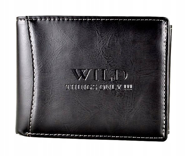 CZARNY Pionowy PORTFEL Męski Młodzieżowy KLASYCZNY Portmonetka SKÓRA Wild !