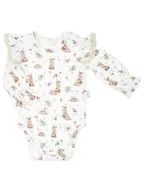 Body dla niemowląt - Dziewczęce body bawełniane na długi rękaw z falbanką kremowe Nicol,r.68 - miniaturka - grafika 1