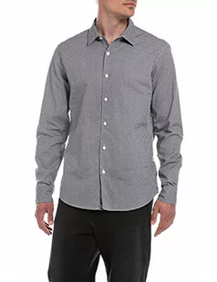 Replay Męska koszula M4049, 010 biała/czarna Micro Print, XL, 010 White/Black Micro Print, XL - Koszule męskie - miniaturka - grafika 1