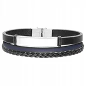 Bransolety męskie - CZARNO GRANATOWA SKÓRZANA BRANSOLETKA MĘSKA GRAWER - miniaturka - grafika 1