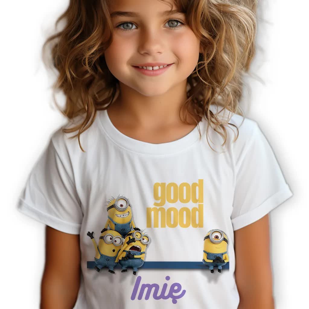Koszulka Dziecięca Biała Minionki GOOD MOOD *TWOJE IMIĘ* Rozm. 146-152 cm