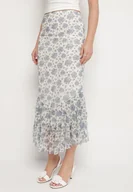 Spódnice - Biało-Niebieska Spódnica o Dopasowanym Kroju Zdobiona Falbanką Efririsse - miniaturka - grafika 1