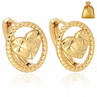 Kolczyki - ZŁOTE KOLCZYKI ZE STALI CHIRURGICZNEJ 316L ZDOBIONE NA SERCA PREZENT 18K - miniaturka - grafika 1