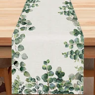 Inne - TEMU Lniany Bieżnik z Liśćmi Eukaliptusa - Sezonowy Wzór z Zielonymi Roślinami na Wiosnę i , Prostokątne Tkactwo do Dekoracji Stołu w Kuchni, - miniaturka - grafika 1