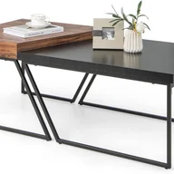 Ławy i stoliki kawowe - Drewniany stolik kawowy, 2-częściowy zestaw stołów przemysłowych, stolik pomocniczy z metalową ramą, 60 x 60 x 46 cm + 80 x 60 x 42 cm - miniaturka - grafika 1