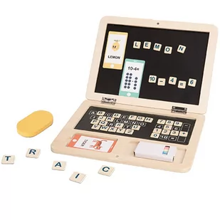 TOOKY TOY Drewniany Laptop Układanka Montessori Puzzle Nauka Literek Pisania Tablica Suchościeralna 58 el. - Tablice dla dzieci - miniaturka - grafika 1
