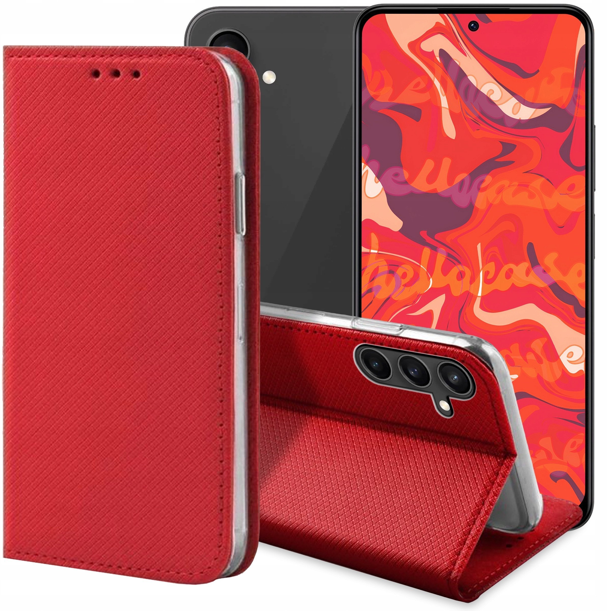 ETUI Z KLAPKĄ DO SAMSUNG GALAXY S23 FE CZERWONE MAGNETYCZNE ZAMYKANE KABURA