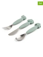 Sztućce dla dzieci - done by deer 3-częściowy zestaw sztućców "Deer friends" w kolorze zielonym - dł. 14 cm - miniaturka - grafika 1