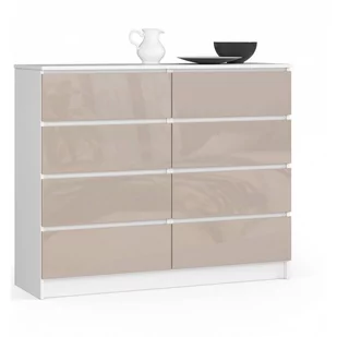 Komoda do salonu K 120 cm 8 szuflad - biała-cappuccino połysk - Komody - miniaturka - grafika 1