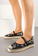 Espadryle damskie - Czarne Siateczkowe Espadryle na Plecionej Podeszwie z Paskiem z Klamrą i Haftem Vilritia - miniaturka - grafika 1