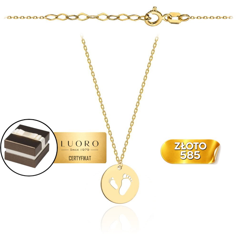 NASZYJNIK ZŁOTY 585 14K PEŁNE KOŁO STÓPKI 42 CM REGULOWANY ELEGANCKI