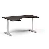Biurka - Stół z regulacją wysokości OBOL, elektryczny, 675-1325 mm, ergonomiczny lewy, blat 1600x1200 mm, podstawa biała, wenge - miniaturka - grafika 1