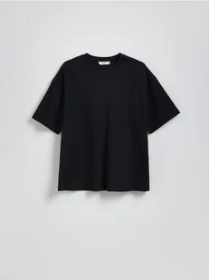 Reserved - T-shirt oversize z merceryzowanej bawełny - czarny - Koszulki i topy damskie - miniaturka - grafika 1