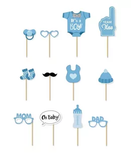 Rekwizyty do zdjęć Baby Shower niebieskie dla chłopczyka, 12 szt. - Gadżety na imprezę - miniaturka - grafika 1