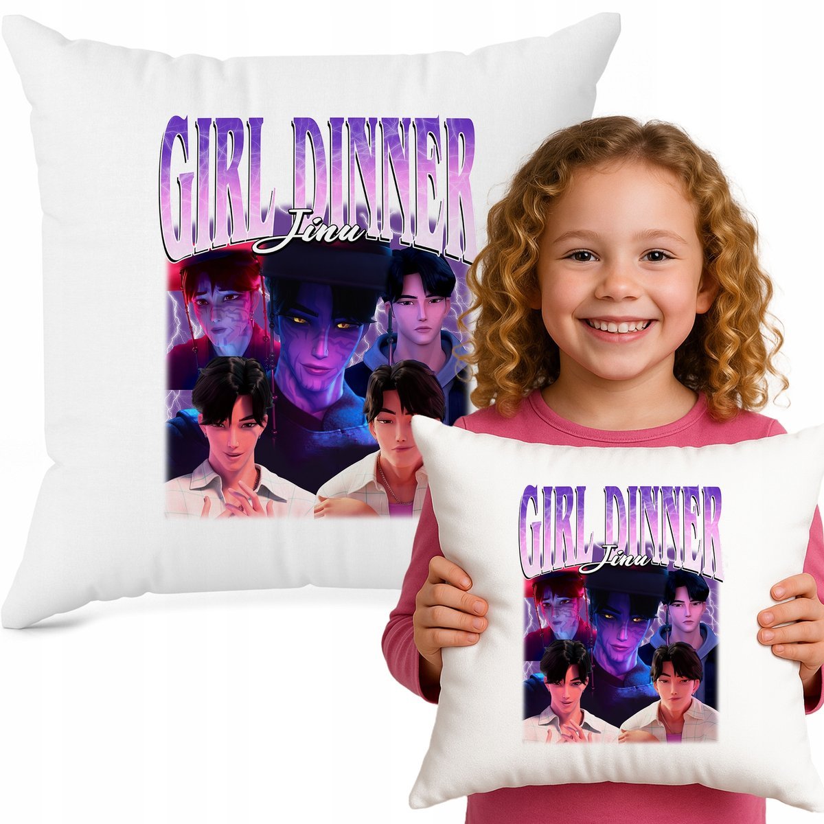 Poduszka Biała Ozdobna JINN GIRL DINNER Bajka 40cmX40cm K-pop Muzyka Wzory