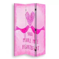 Parawany - Parawan pokojowy FEEBY, Różowe „Heartbeat”, Dwustronny 110x170cm 3-częściowy - miniaturka - grafika 1
