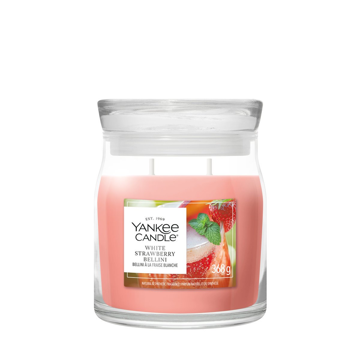 Świeca zapachowa średnia Yankee Candle White Strawberry Bellini