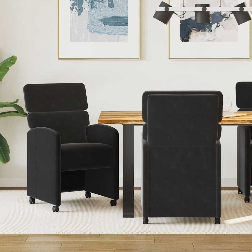 vidaXL Krzesła jadalne na kółkach 2 pcs Czarny 58 x 65 x 98 cm welur