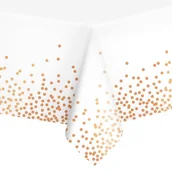 Dekoracje i nakrycia stołu na imprezę - Obrus foliowy biały w kropki rose gold 137x274 - miniaturka - grafika 1