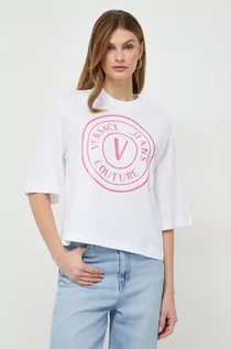 Koszulki sportowe damskie - Versace Jeans Couture t-shirt bawełniany damski kolor biały - grafika 1