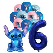 Balony i akcesoria - BALONY STICH NA 6 URODZINY ZESTAW BALONÓW LILO I STITCH CYFRA GRANATOWA HEL - miniaturka - grafika 1