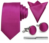 Krawaty i muchy męskie - Zestaw męski w pudełku - krawat + poszetka + spinki do mankietów + spinka do krawata CIEMNY RÓŻOWY - miniaturka - grafika 1