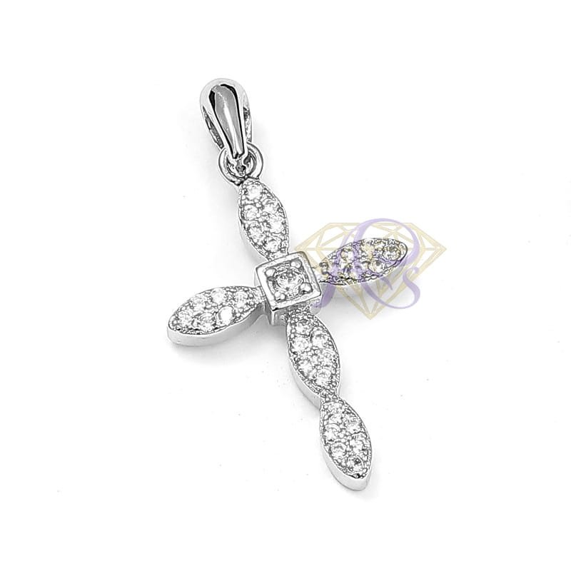 Zawieszka srebrna w kształcie krzyża z cyrkoniami