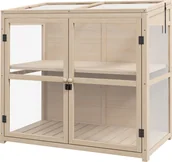 Szklarnie ogrodowe - Outsunny drewniana szklarnia z zimną ramą, 2-poziomowa szklarnia z podwójnymi drzwiami, świetlikiem, wiatroszczelnym podniesionym łóżkiem, do ogrodu, balkonu, natury, 103 x 61 x 103 cm - miniaturka - grafika 1