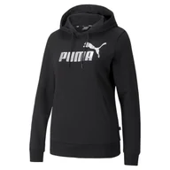 Bluzy damskie - Bluza z kapturem damska Puma ESS+ METALLIC LOGO czarna 84909651-34 - miniaturka - grafika 1