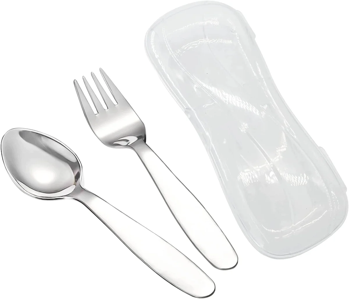 SZTUĆCÓW ZESTAW DZIECIĘCYCH 2 SZTUKI WIDELEC ŁYŻKA ETUI STAL NIERDZEWNA